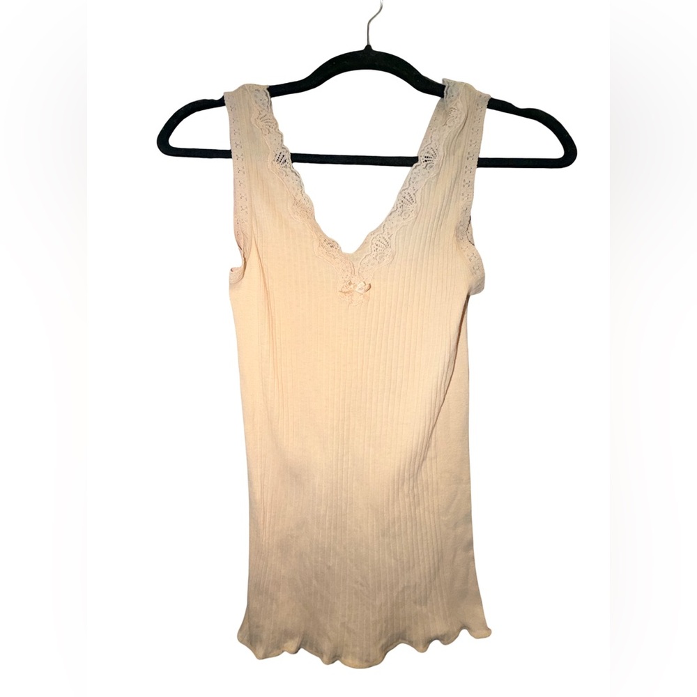 Lace-Trim Ribbed Tank Cami - Cream sm